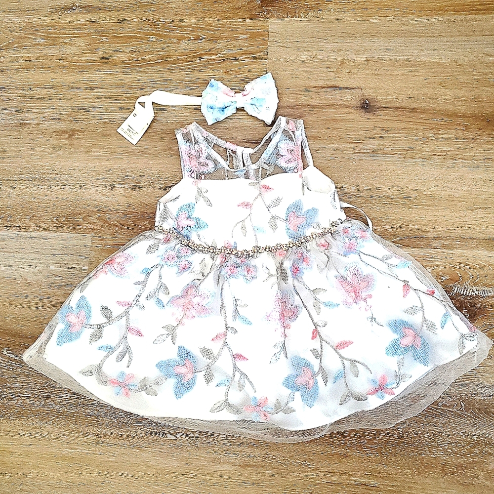 BABY GIRLS SPRING/ EASTER DRESS WITH MATCHING BOW